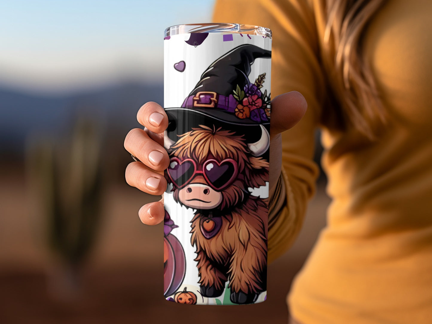 Cute Halloween Highland Cow Witch Tumbler Product