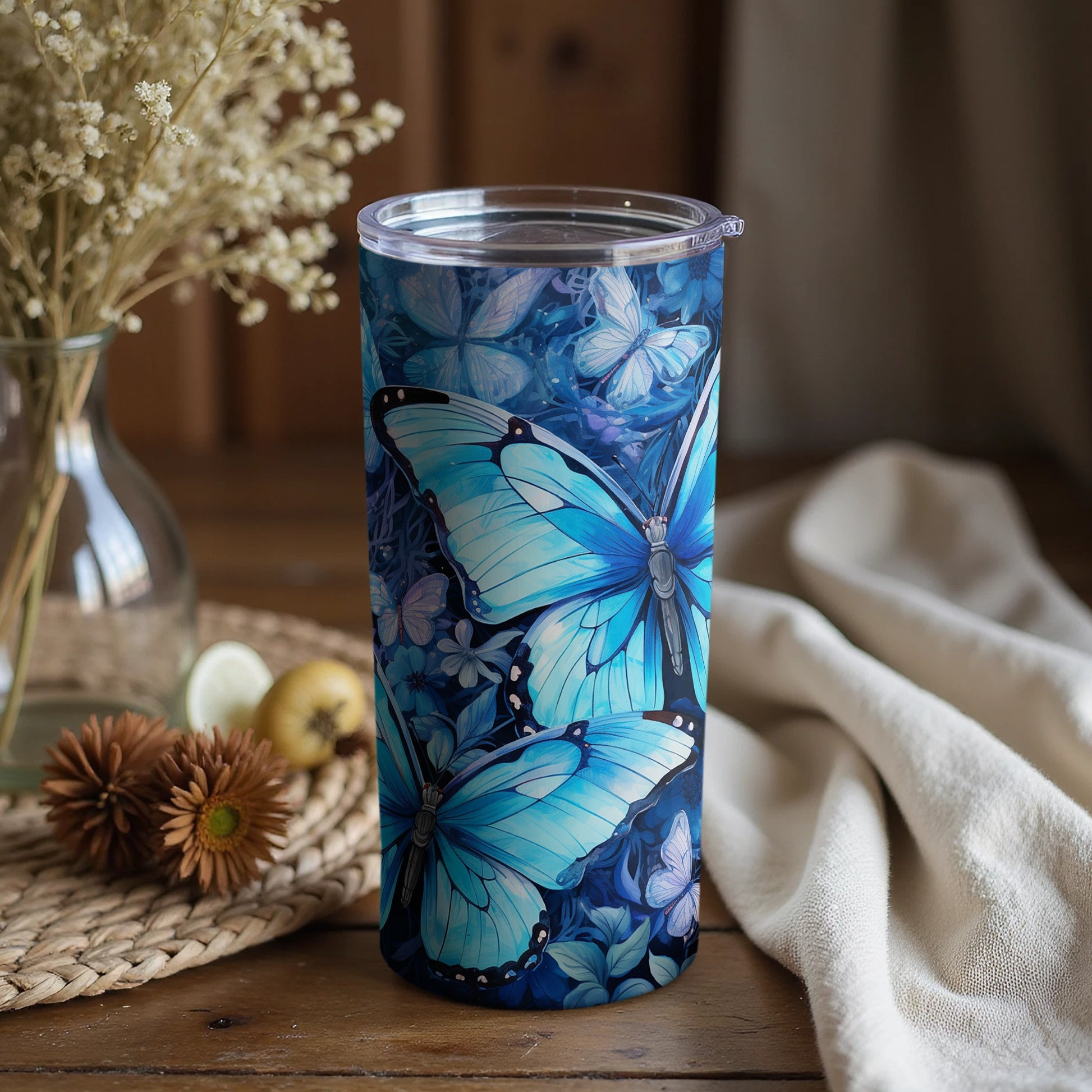 Beautiful Blue Butterfly Design Insulated Tumbler Cup