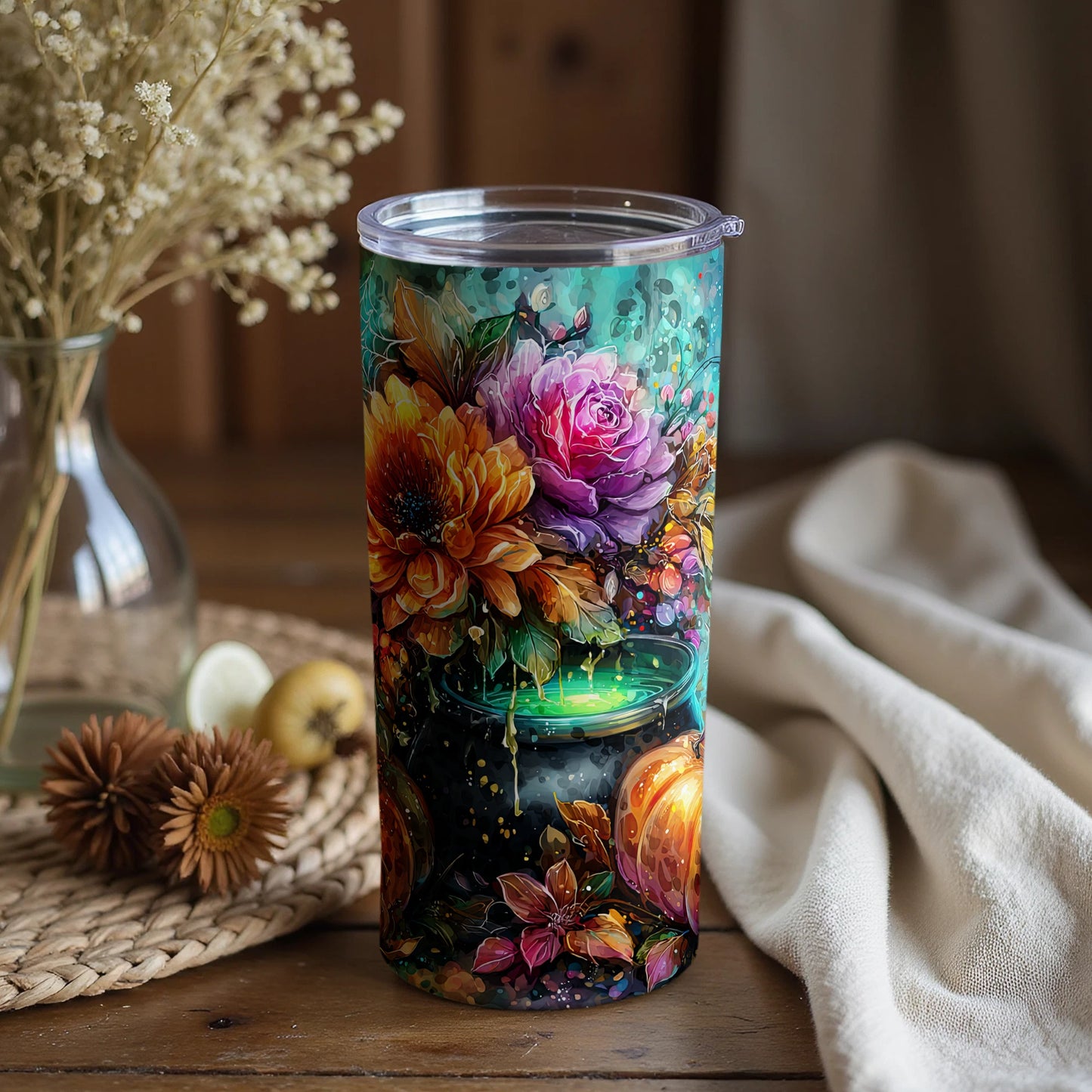 Colorful Tumbler with Artistic Floral Design