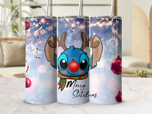 Merry Stitchmas Reindeer Christmas Tumbler Cup