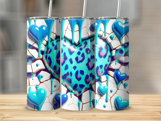 Leopard Pattern Heart Dripping Blue Sweet Treat Tumblers