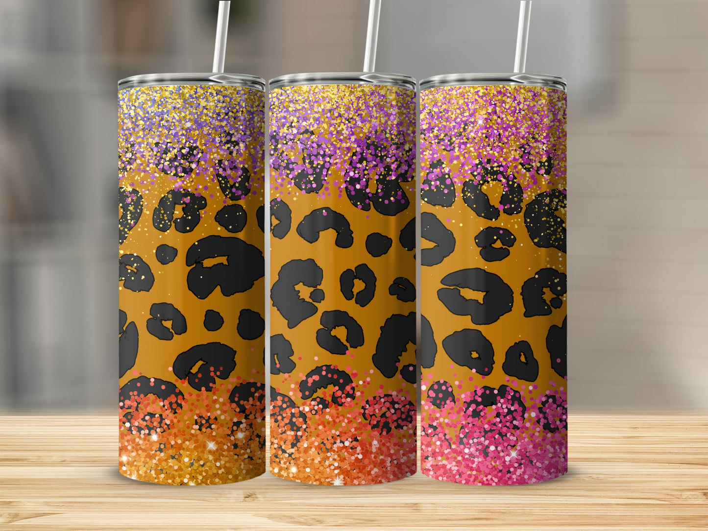Colorful Leopard Print Glitter Tumbler Cup for Sale