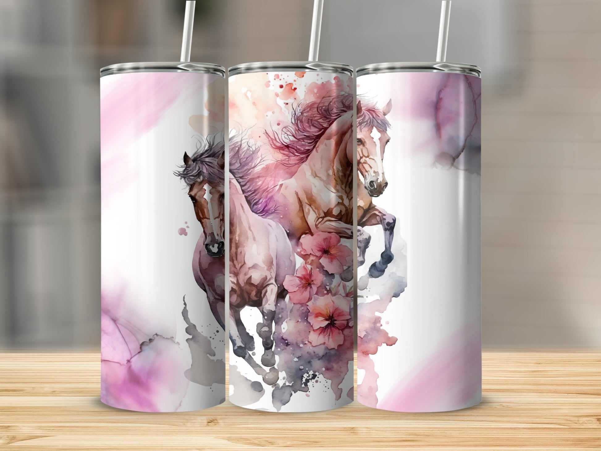 Horse and Floral Themed Artistic Tumbler Design