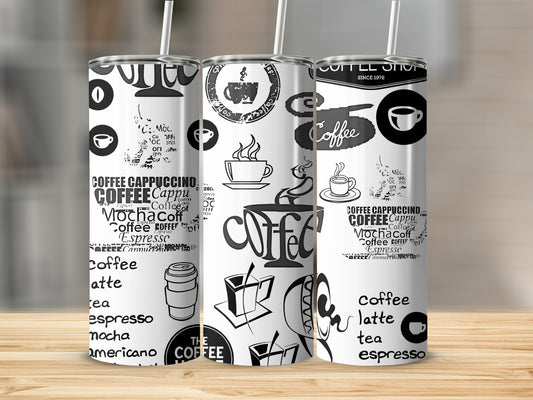 Coffee-Themed Graphics White Tumbler Cup Product
