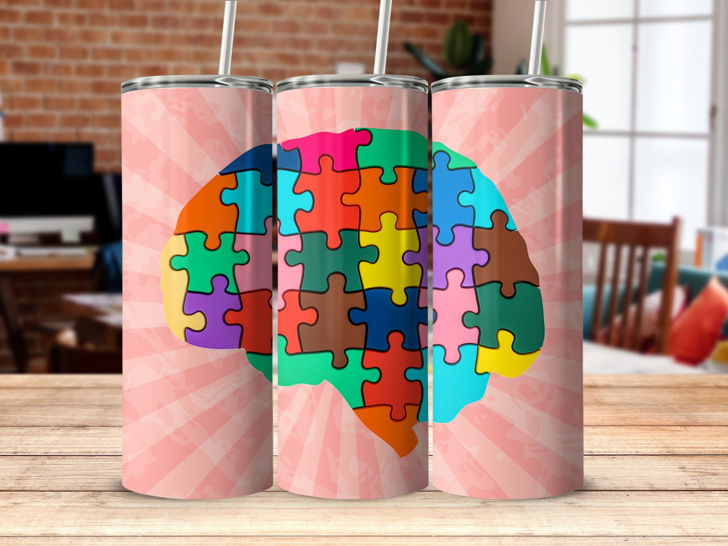 Colorful Puzzle Brain Design Tumbler Perfect for Gifting