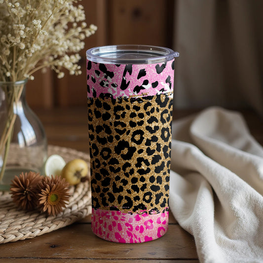 Stylish Pink and Gold Leopard Print Tumbler Cup