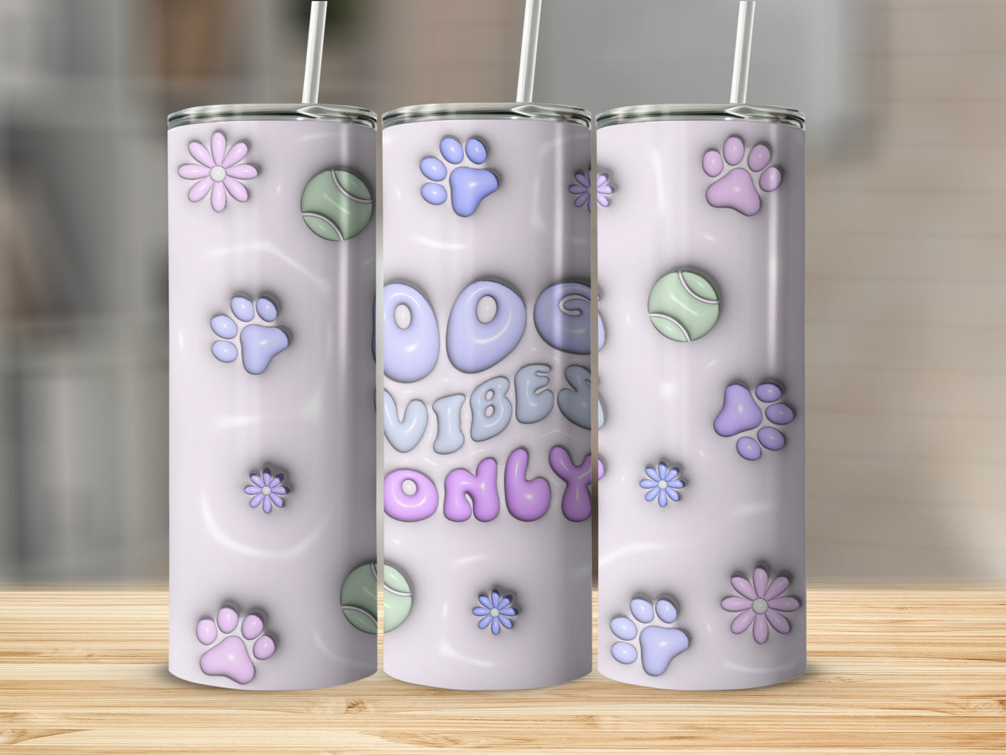 Dog Vibes Only Paw Prints Flowers Tennis Ball Tumbler product type