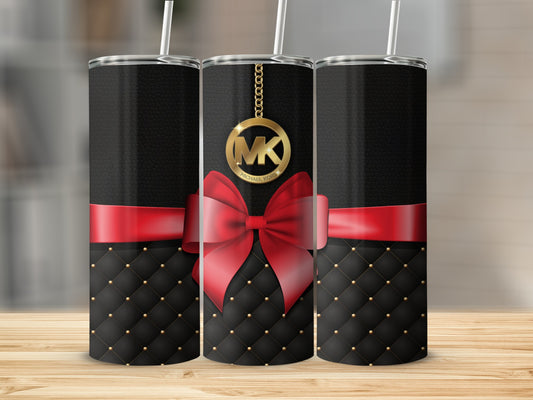 Elegant Black and Red Ribbon Tumbler with Gold MK Charm
