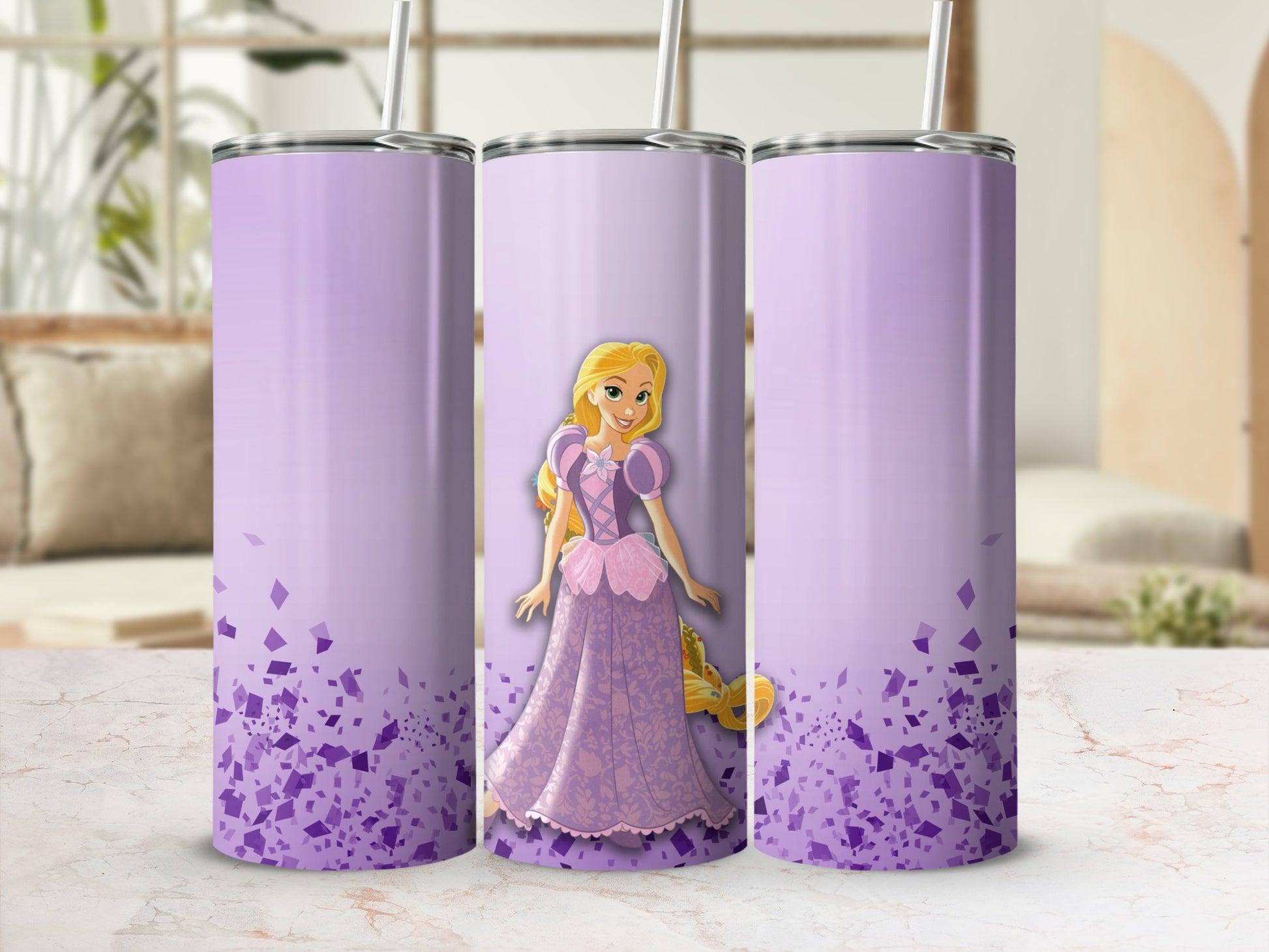 Rapunzel Inspired Purple Tumbler with Straw 20oz Cup