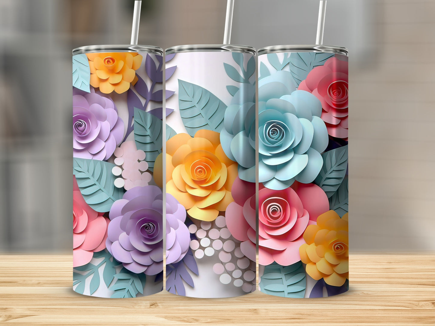 Colorful Floral Design Insulated Tumbler for Beverages