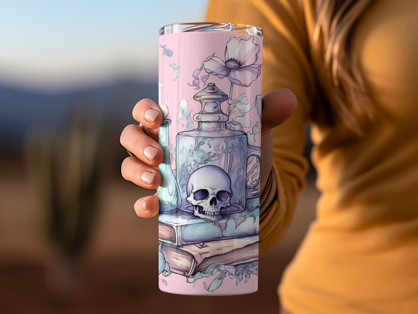 Artistic Skull and Floral Design Insulated Tumbler