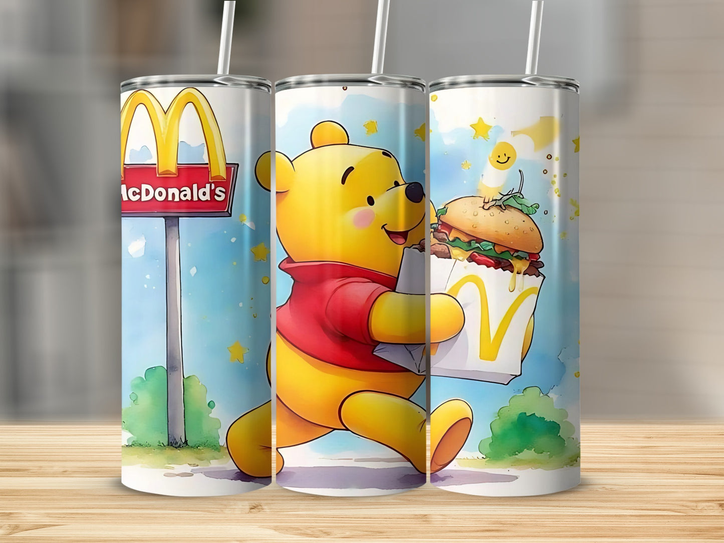 Cartoon Winnie the Pooh with McDonald's Food Tumblers