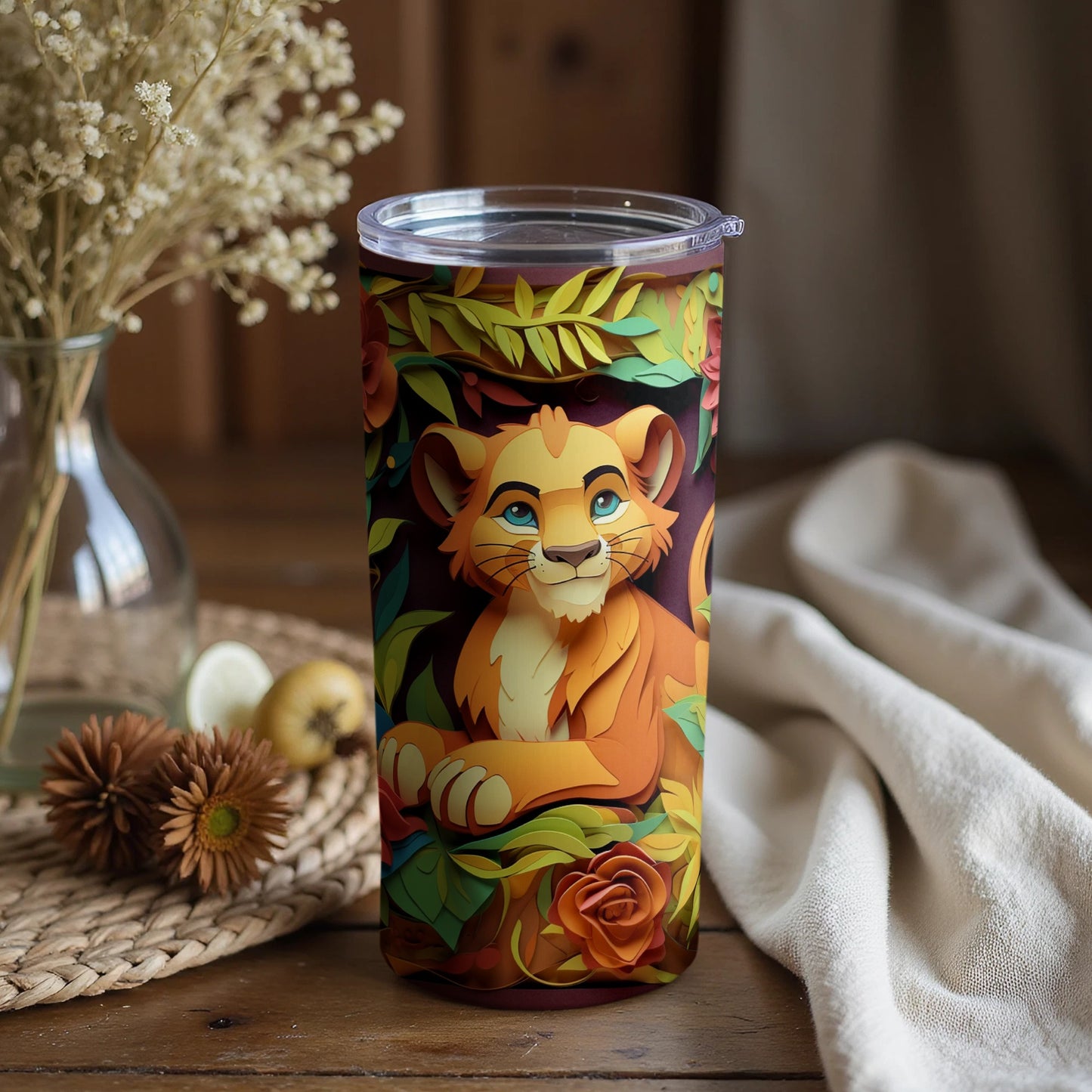 Colorful Lion and Floral Design Tumbler Product