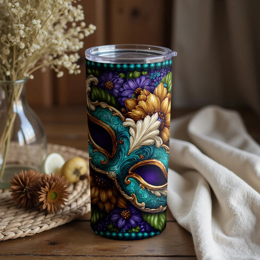 Vibrant Floral Masquerade Design Insulated Travel Tumbler
