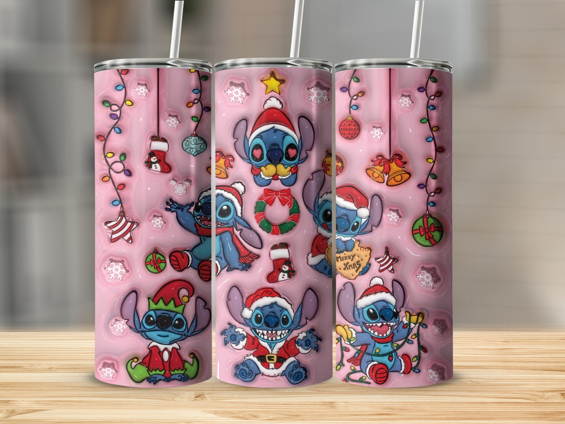 Cute Stitch Characters with Christmas Decorations Tumbler