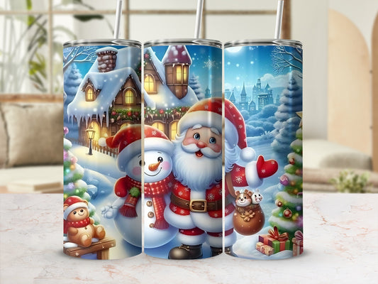 Festive Christmas Santa and Snowman Tumbler Cup