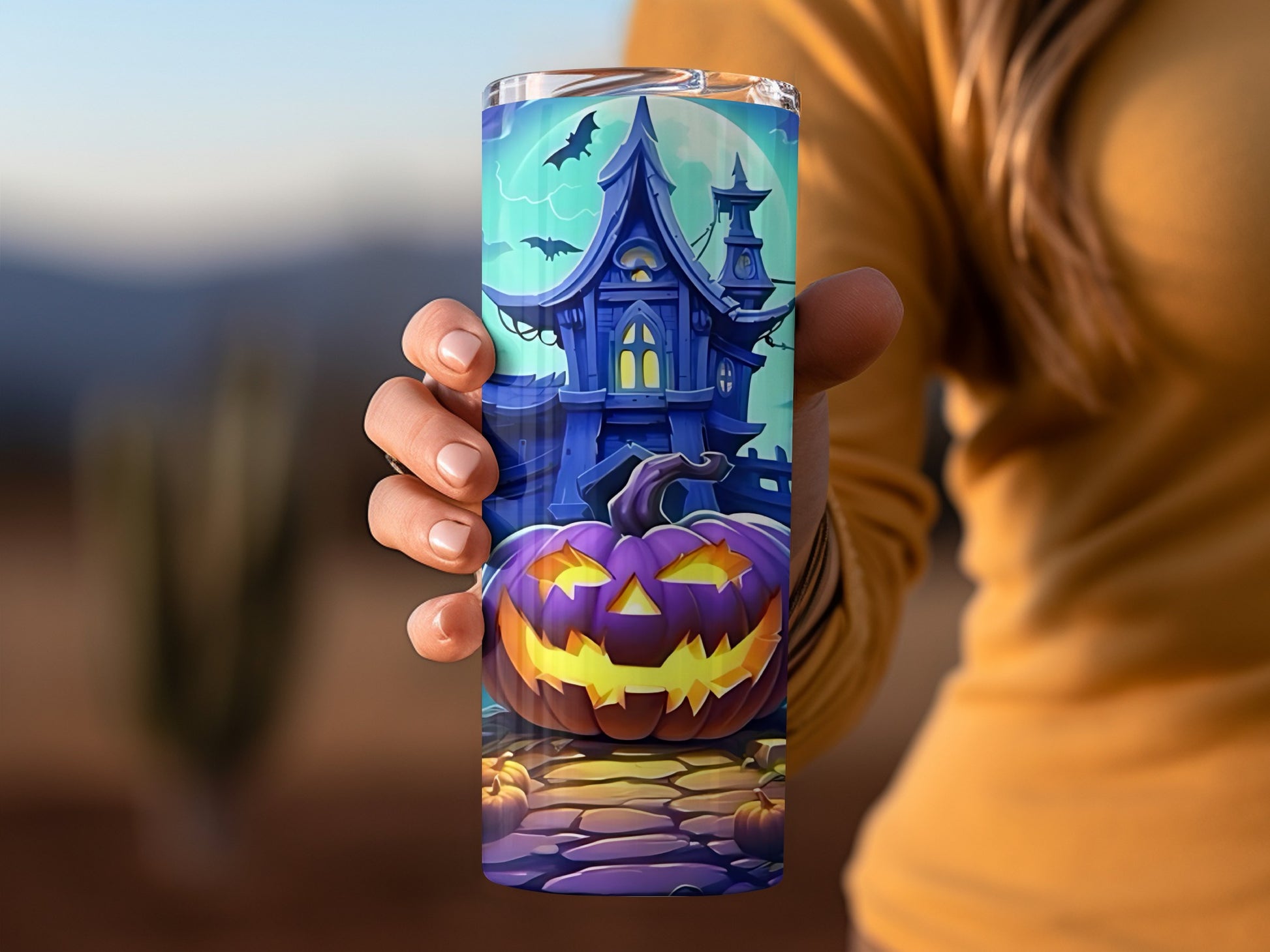 Haunted House and Jack-O'-Lantern Halloween Tumbler