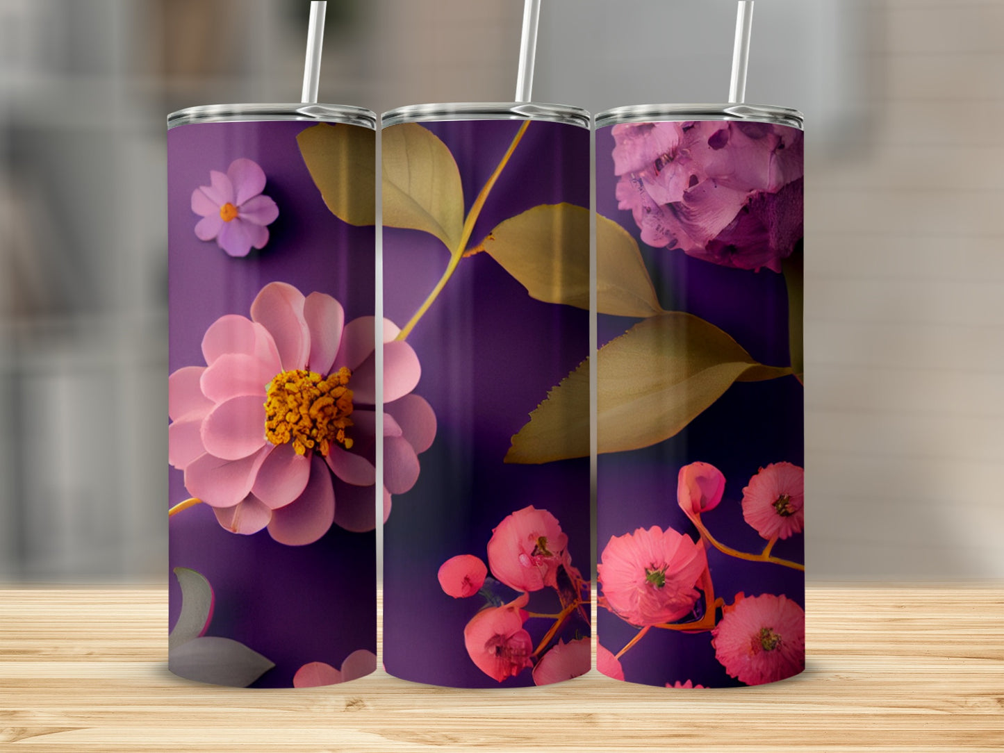 Floral Pattern Insulated Drink Tumbler with Straw