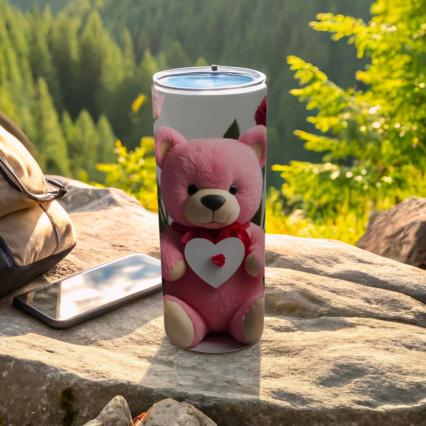 Pink Teddy Bear Heart Design Tumbler 20oz на кепки竹