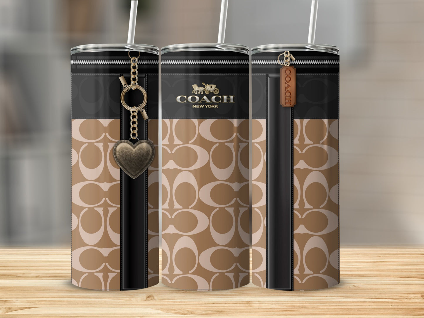 Stylish Coach Designer Tumbler with Heart Keychain Accessory