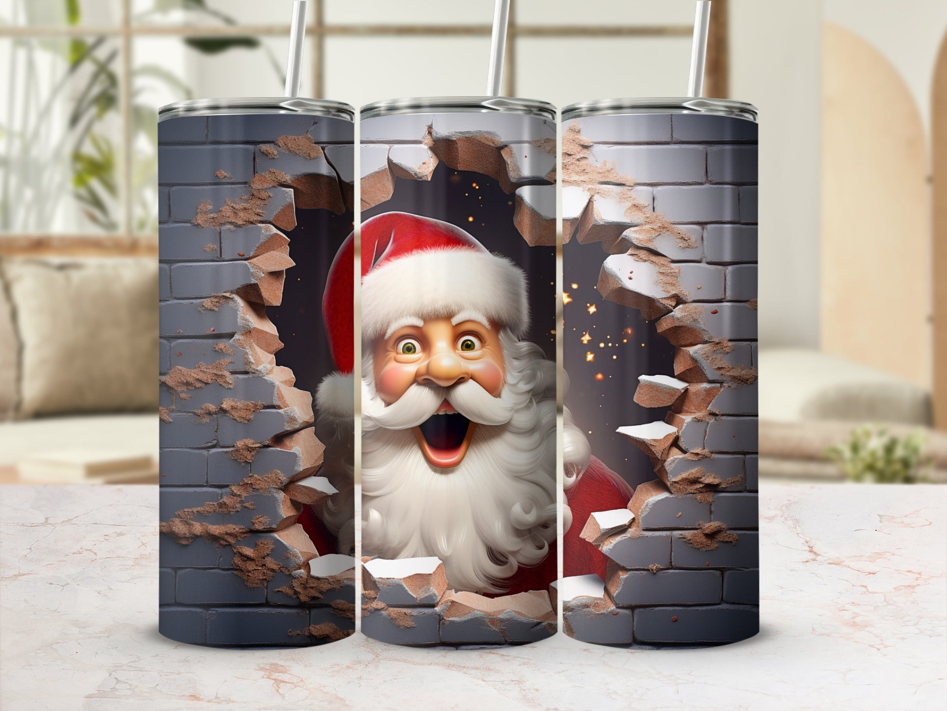 Santa Claus Breaking Through Wall Tumbler Product