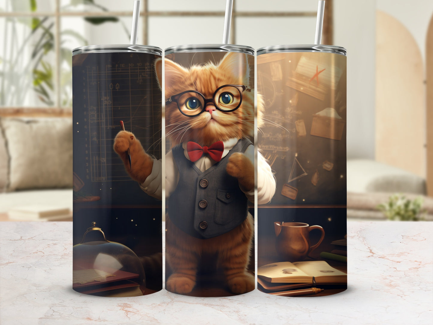 Academic Cat Professor Glasses Bow Tie Tumbler product type
Cat, Feline, Glasses, Bow Tie, Vest, Professor, Academic, Scholar, Smart Cat, Intellectual, Study Theme, Office Art, Desk Scene, Pencil, Books, Chart, Orange Cat, Ginger Cat, Cute Animal, Pet Lover