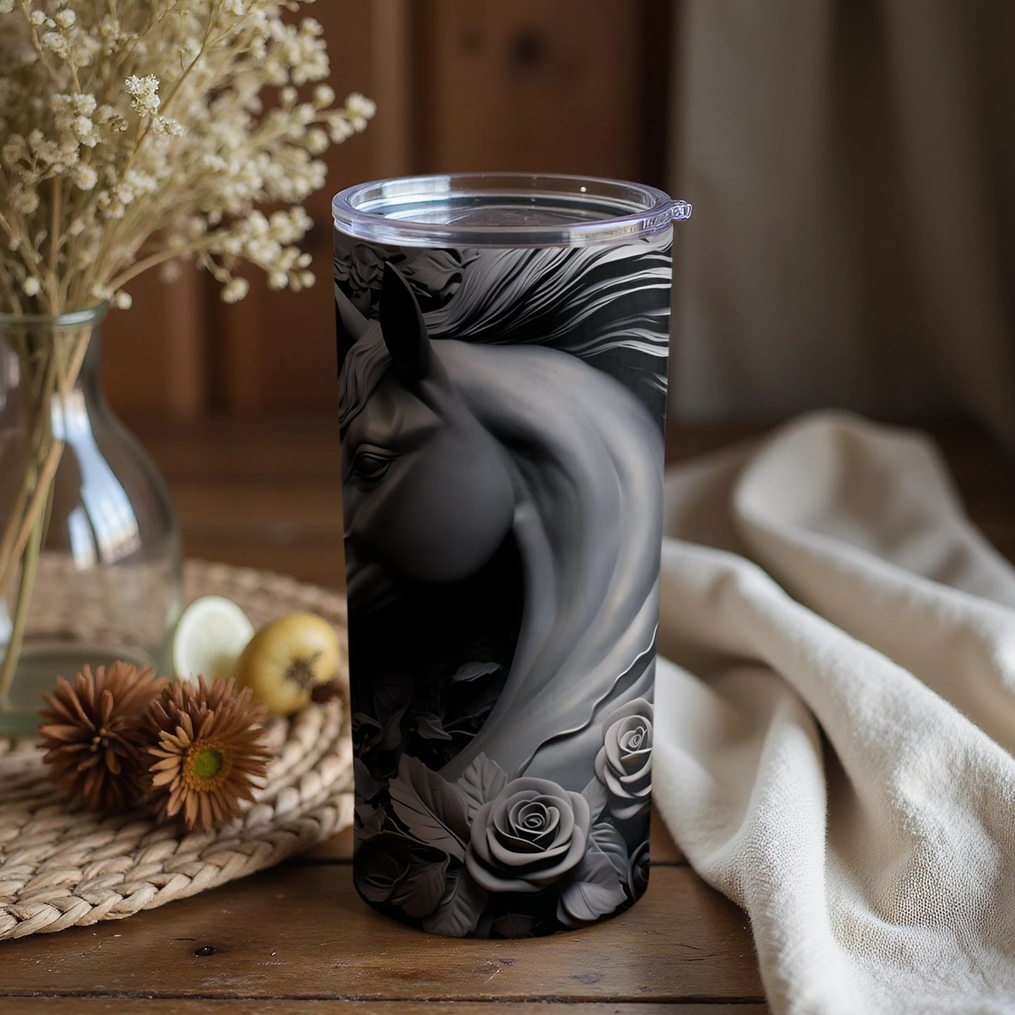 Elegant Horse and Roses Design Travel Mug