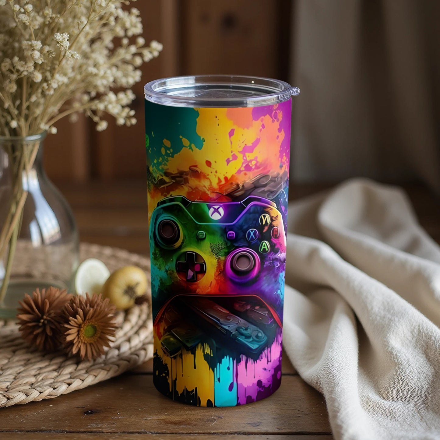 Vibrant Gaming Inspired Thermal Tumbler Cup Art