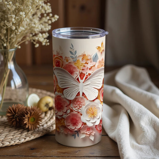 Floral Butterfly Design Insulated Tumbler 20 oz