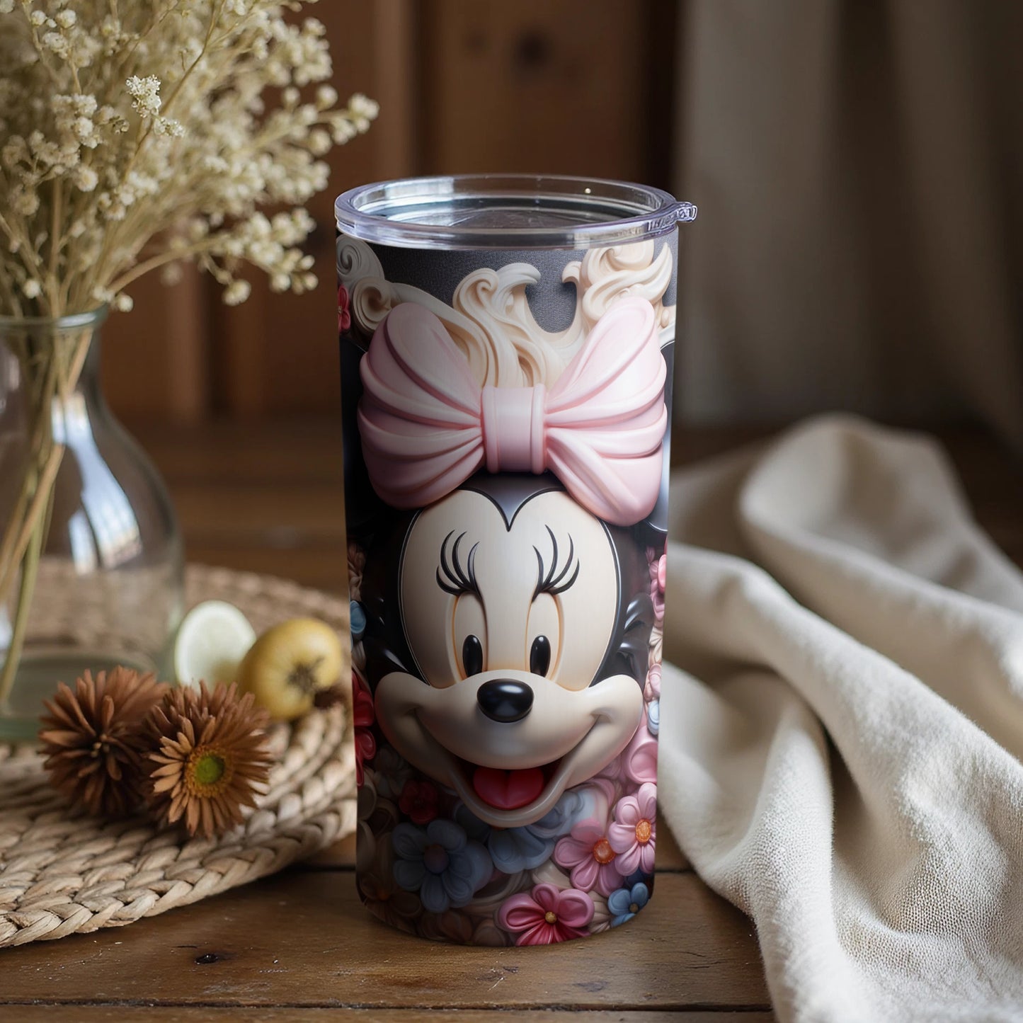 Cute Minnie Mouse Floral Tumbler for Beverages