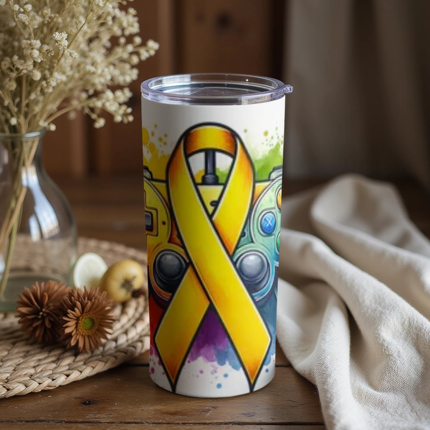 Yellow Ribbon Cancer Awareness Gaming Tumbler