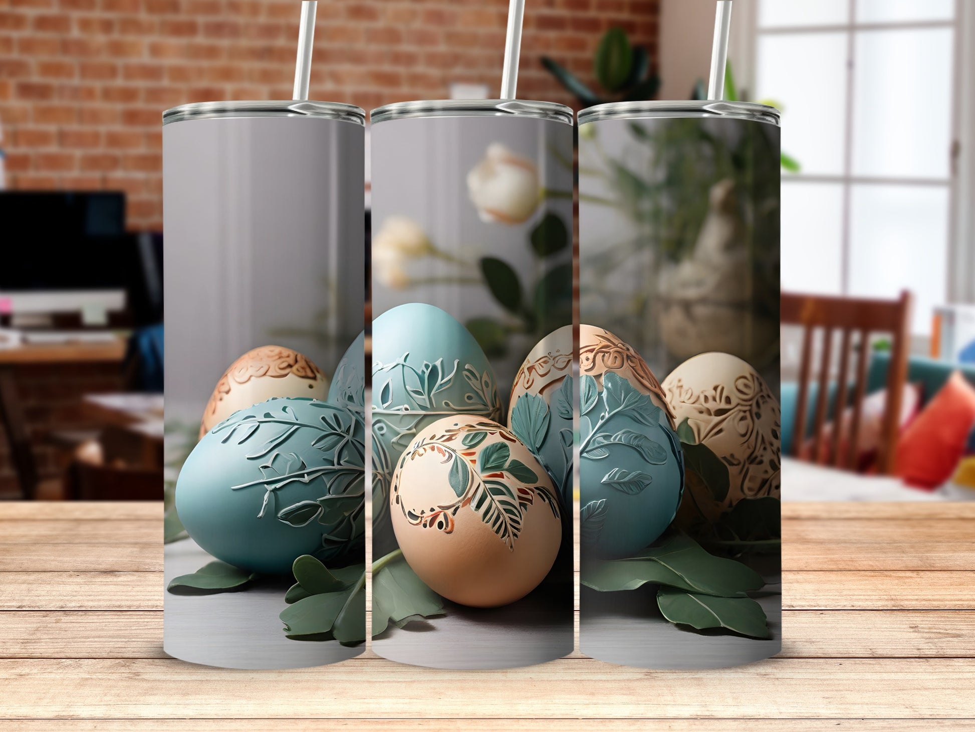 Decorated Easter Eggs Leaves Design Tumbler product type