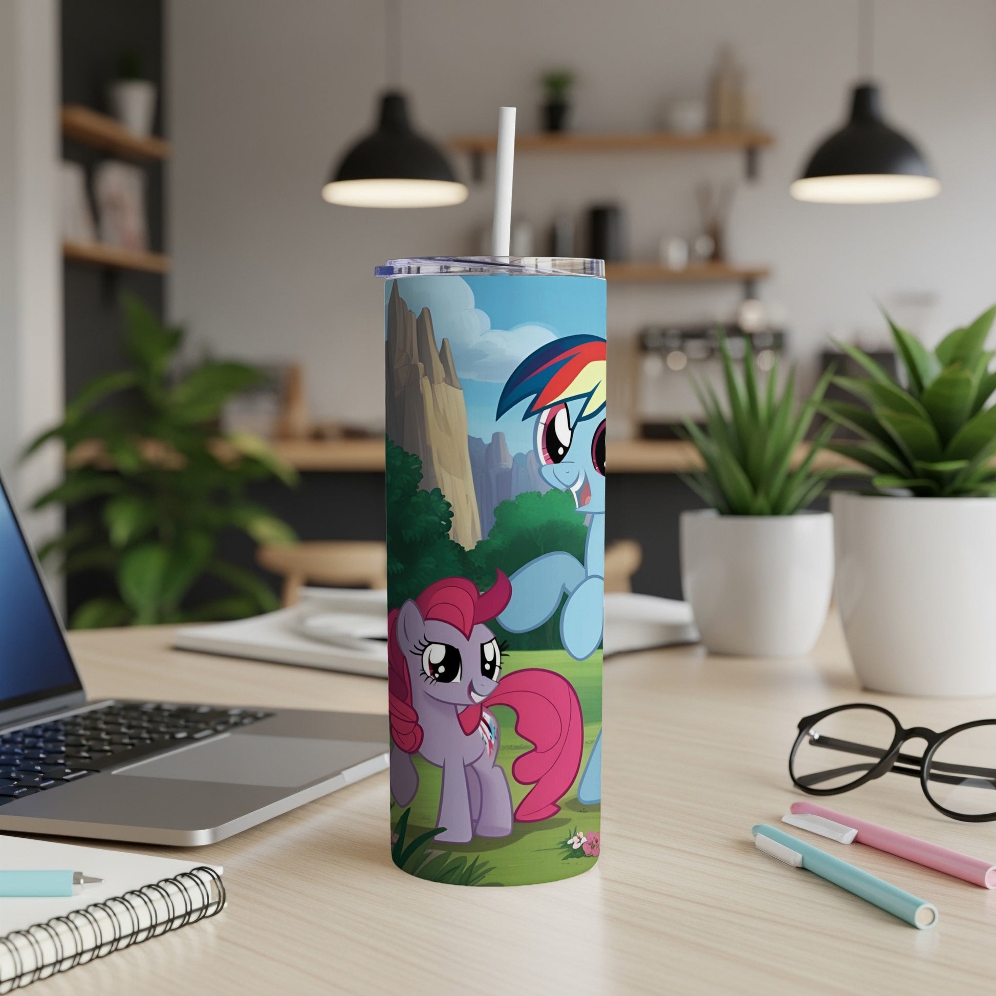 My Little Pony characters Rainbow Dash and Pinkie Pie on a tumbler.