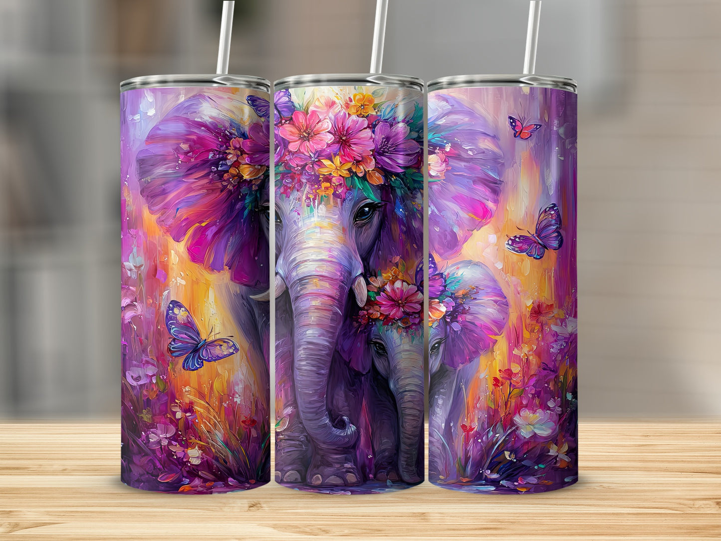 Vibrant Elephant and Butterfly Themed Tumbler Product