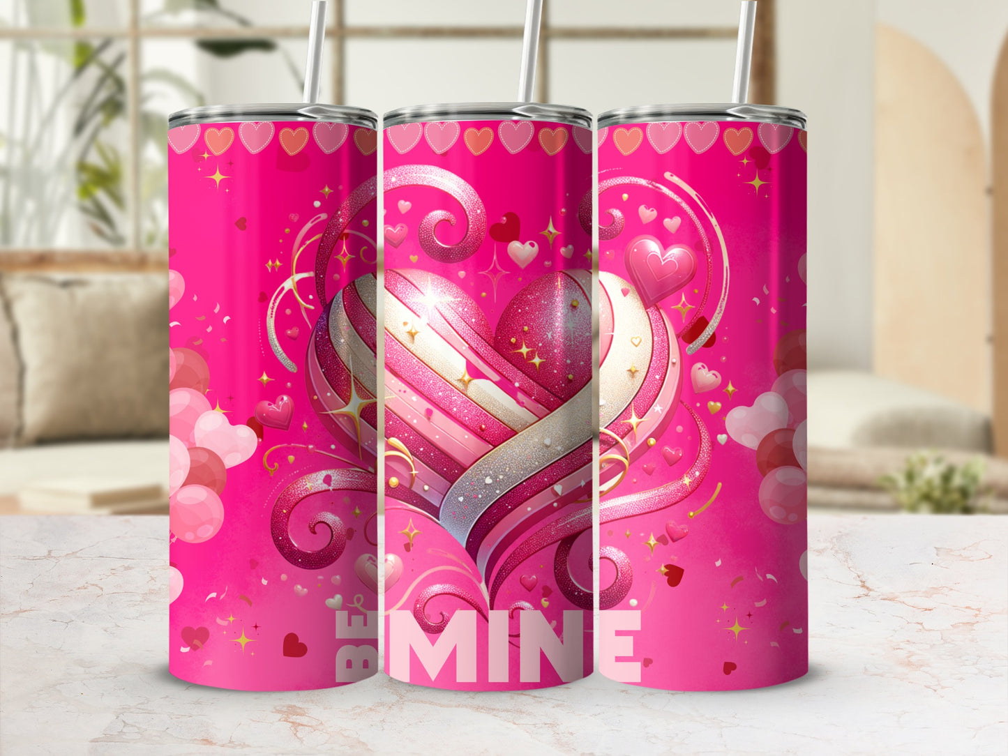 Be Mine Pink Heart Tumbler Valentine's Day Gift
