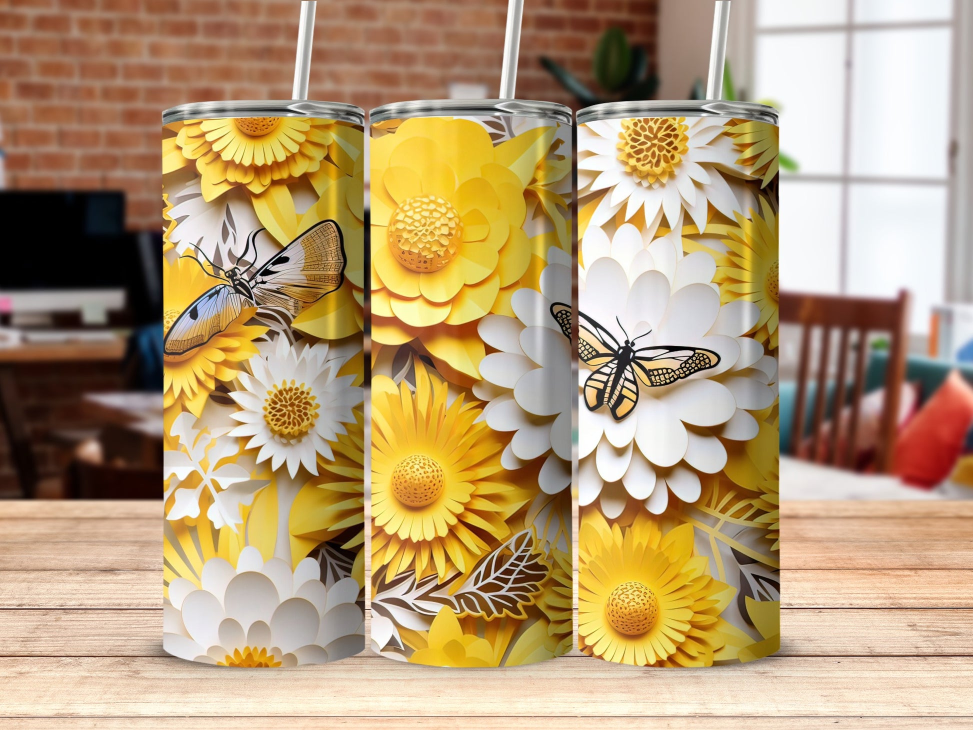 Bright Floral Tumbler with Butterfly Design