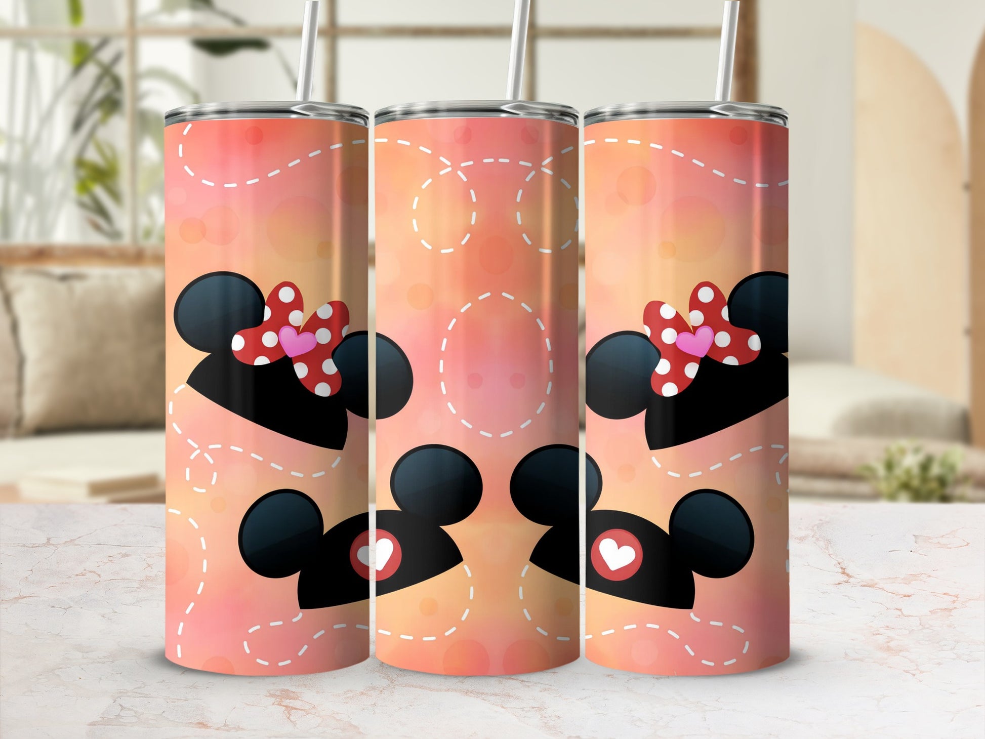Cute Cartoon Mouse Ears Design With Hearts Tumbler
