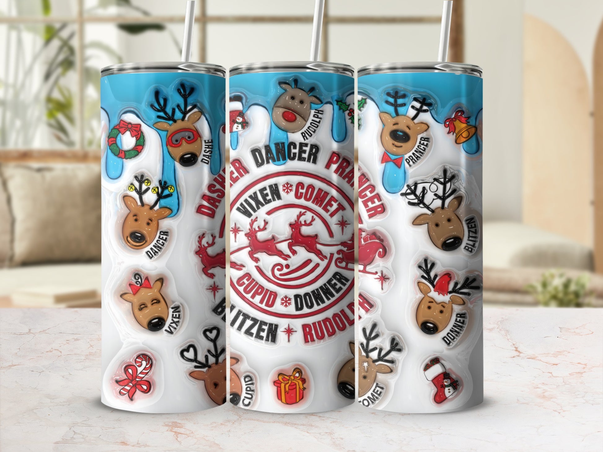 Festive Reindeer Names Holiday Pattern Tumbler