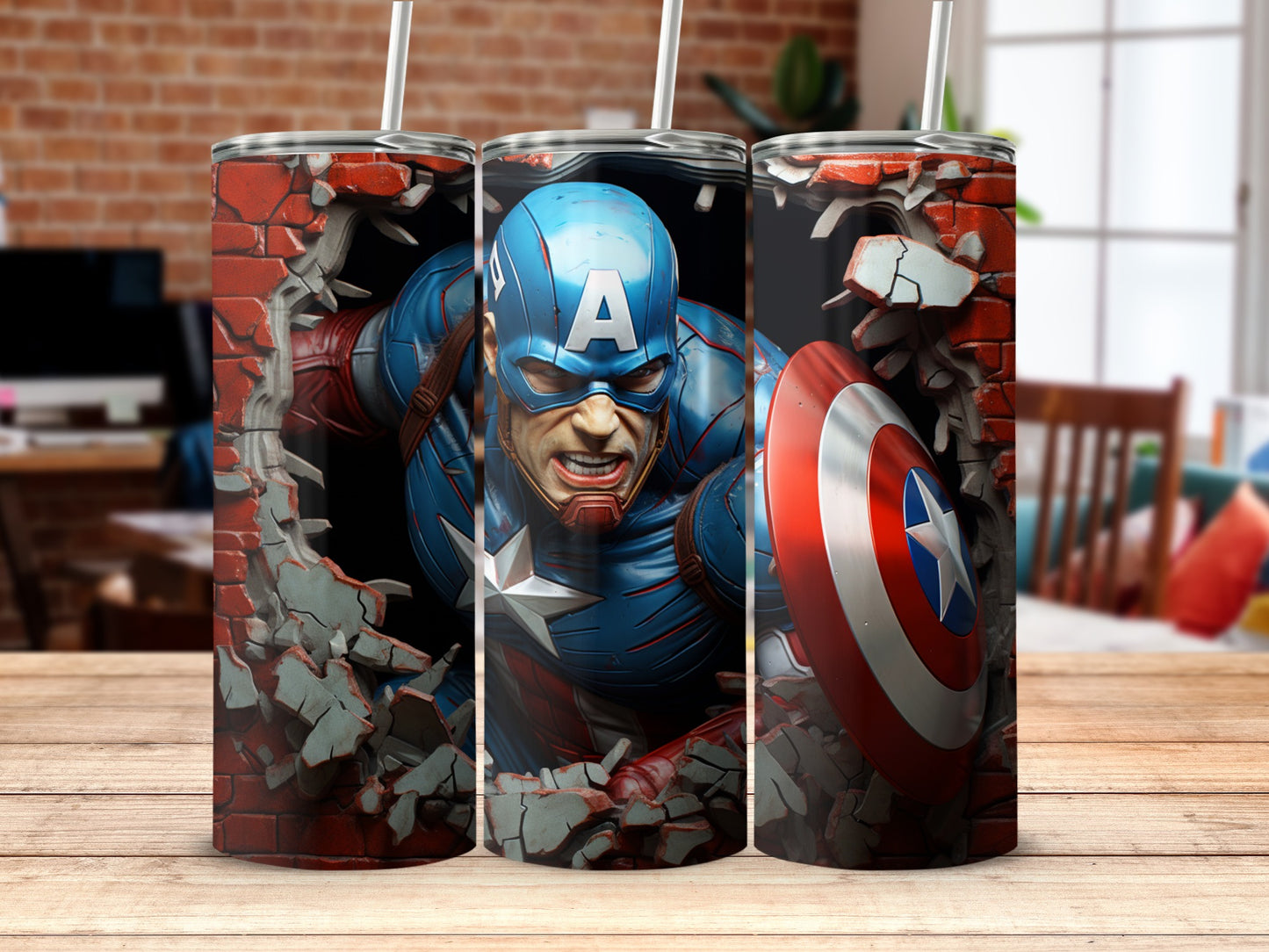 Captain America Superhero Smashing Through the Wall Tumbler