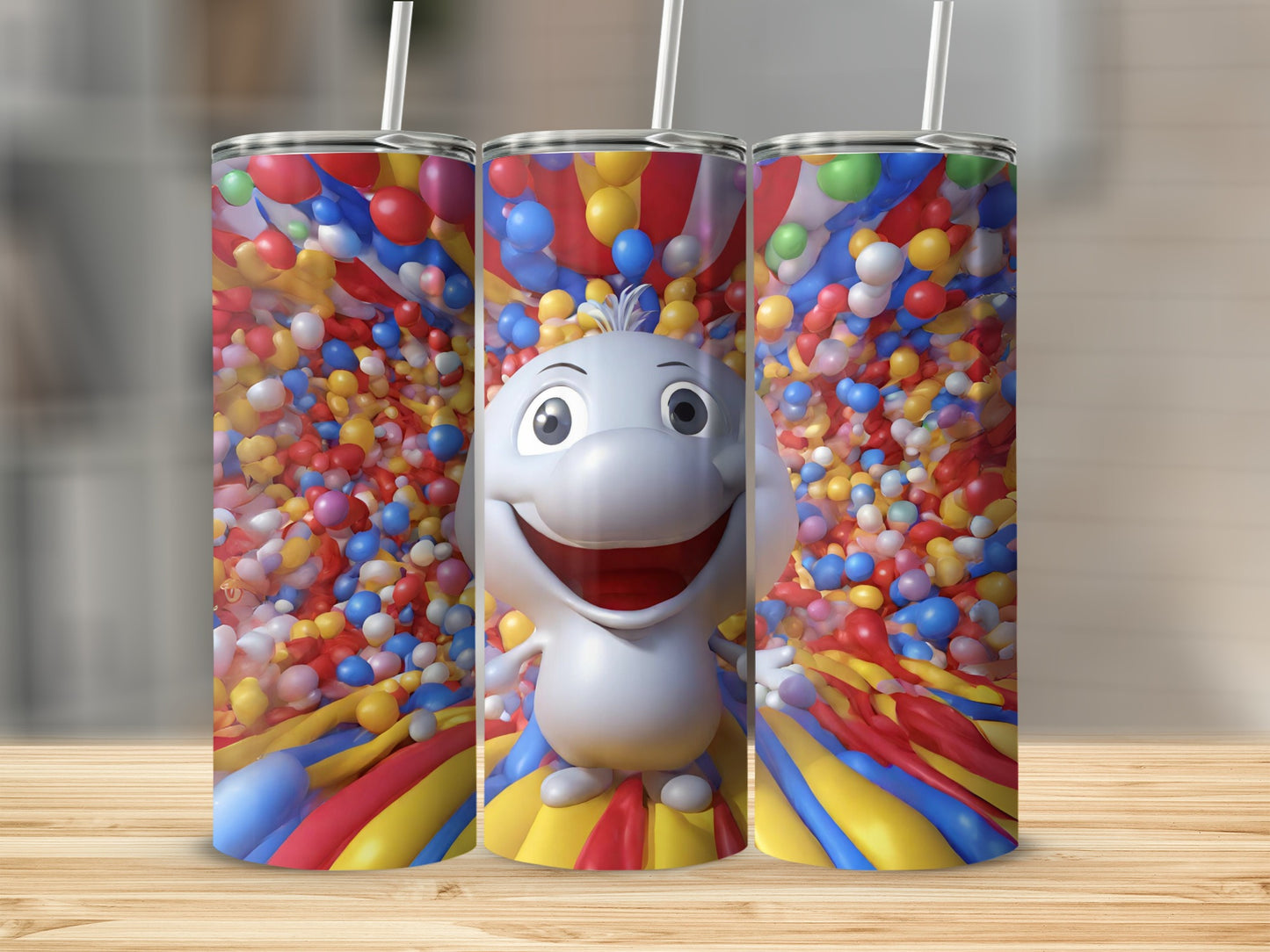 Colorful Cartoon Character With Balloons Tumbler Product