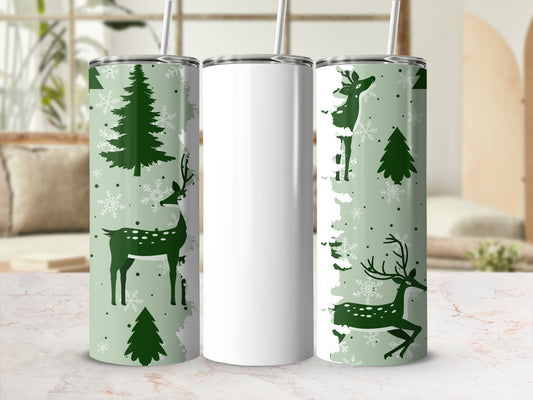 Festive Reindeer and Snowflakes Tumbler Stainless Steel