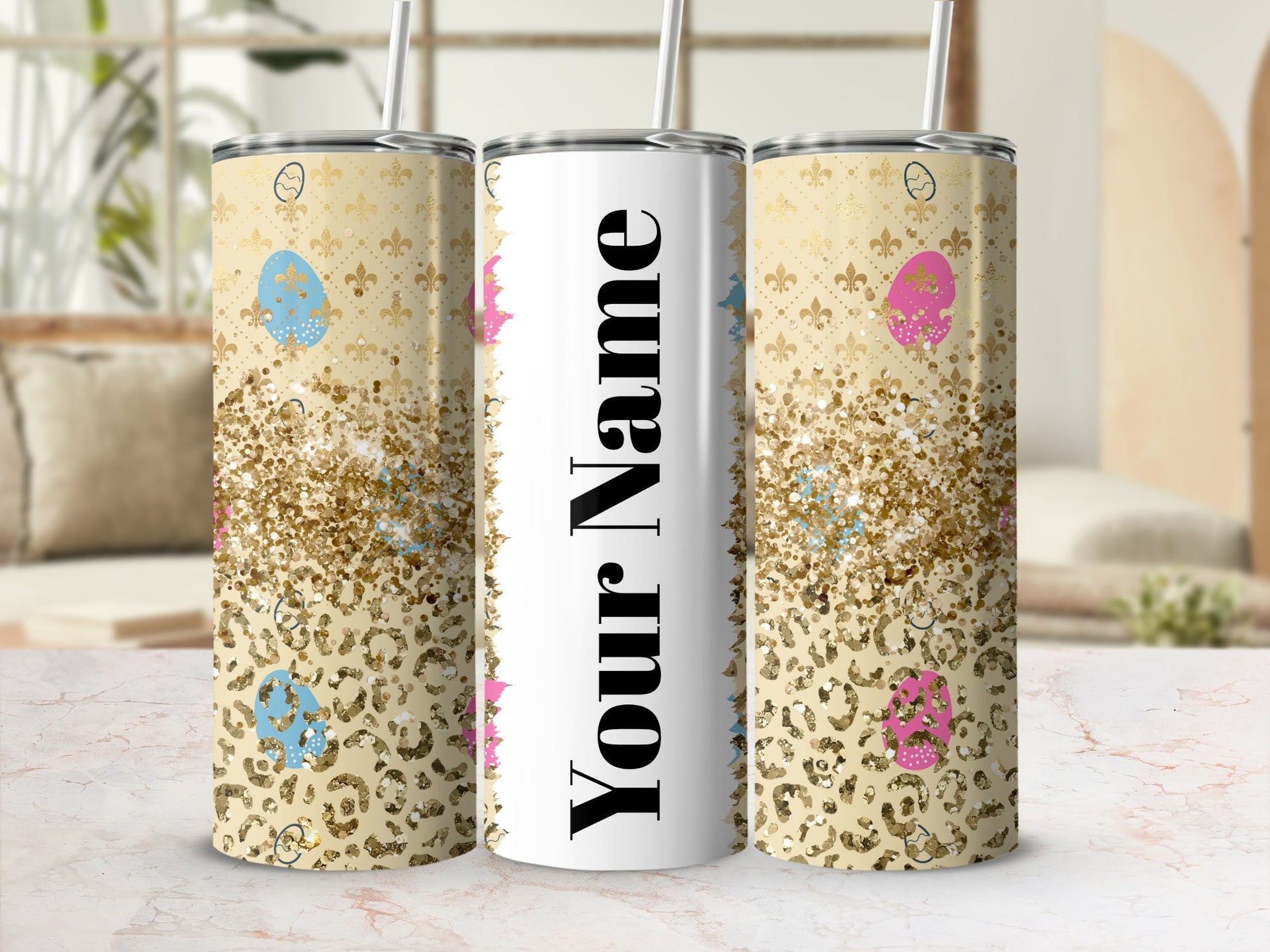 Personalized Glitter Leopard Print Travel Tumbler Flask