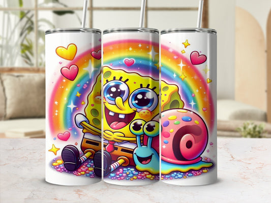 Colorful Rainbow SpongeBob and Gary Tumbler Cup