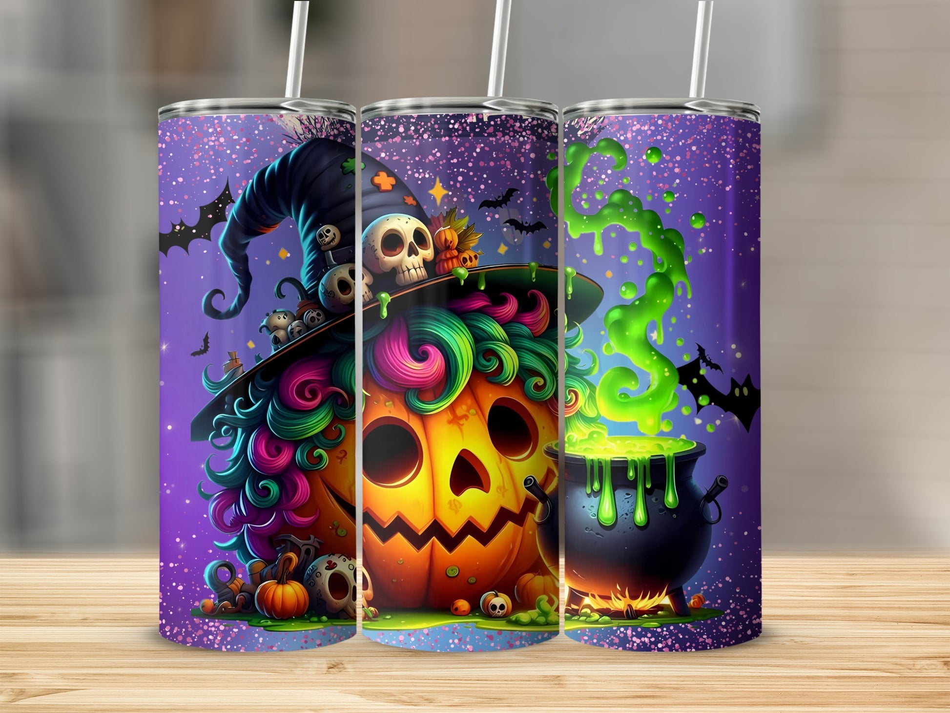 Colorful Halloween Witch Pumpkin Tumbler Halloween Tumbler