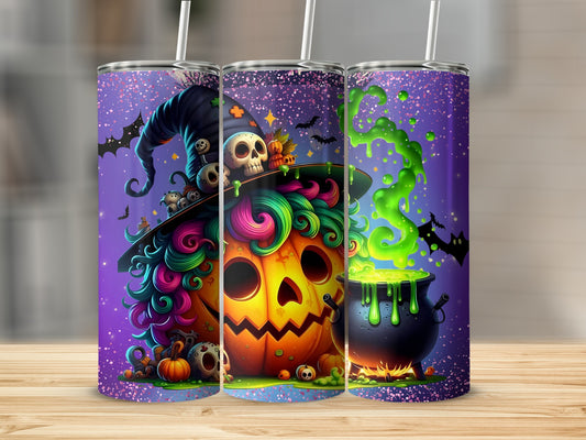 Colorful Halloween Witch Pumpkin Tumbler Halloween Tumbler