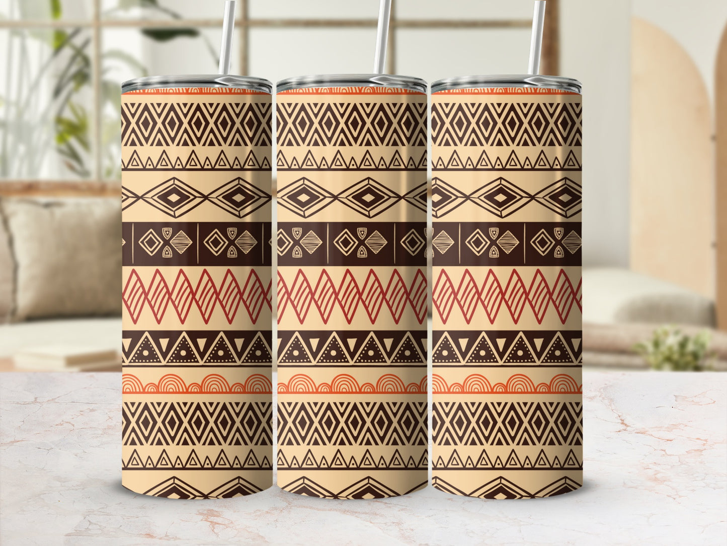 Geometric Tribal Print Insulated Stainless Steel Tumbler