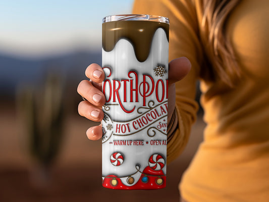 North Pole Hot Chocolate Tumbler Warm Up Here Design
