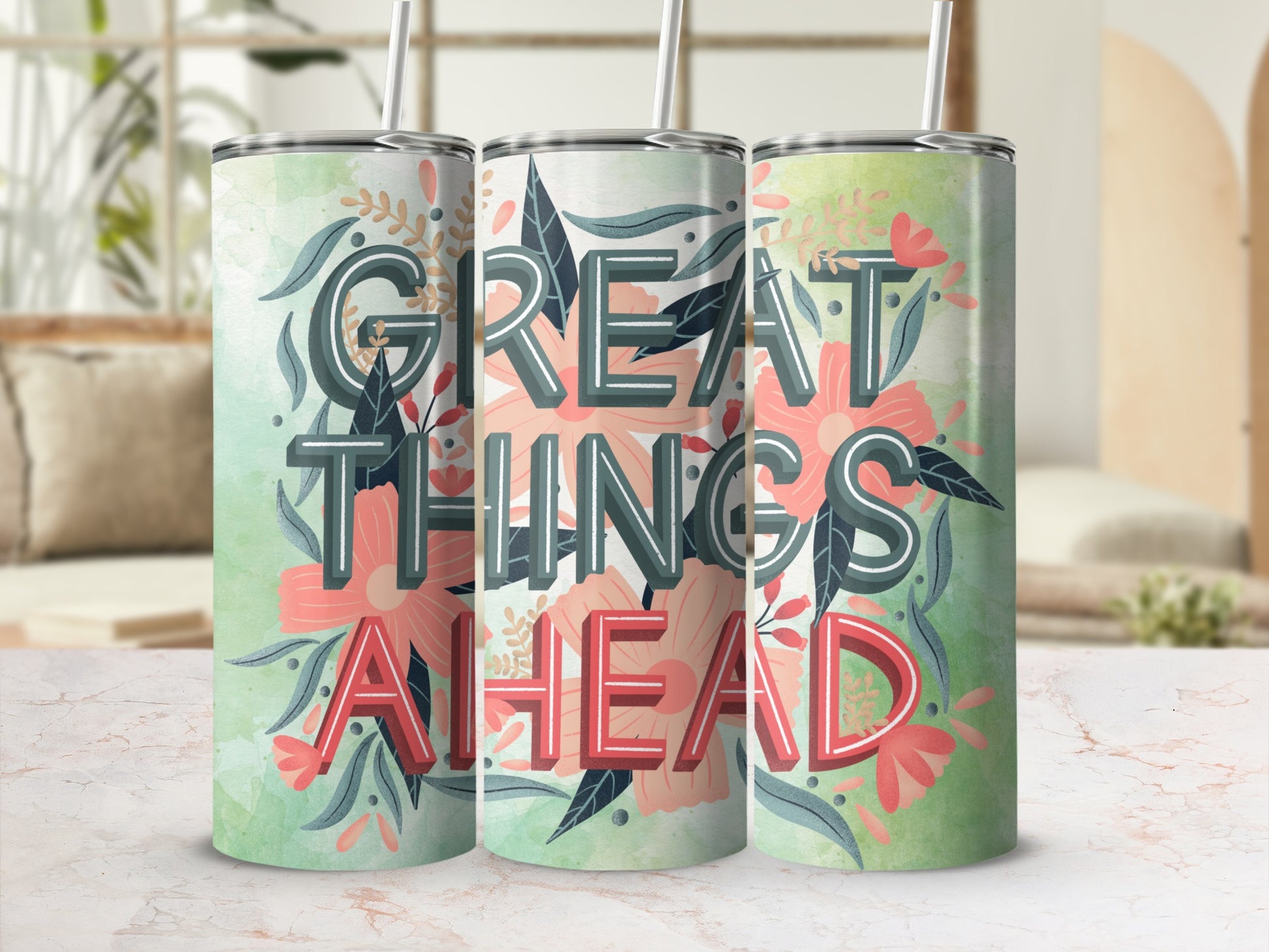 Great Things Ahead Floral Motivational Tumbler