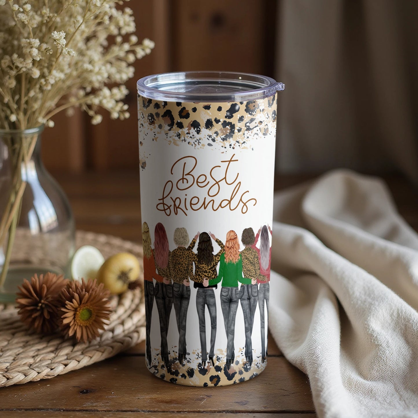 Best Friends Graphic Leopard Print Drink Tumbler