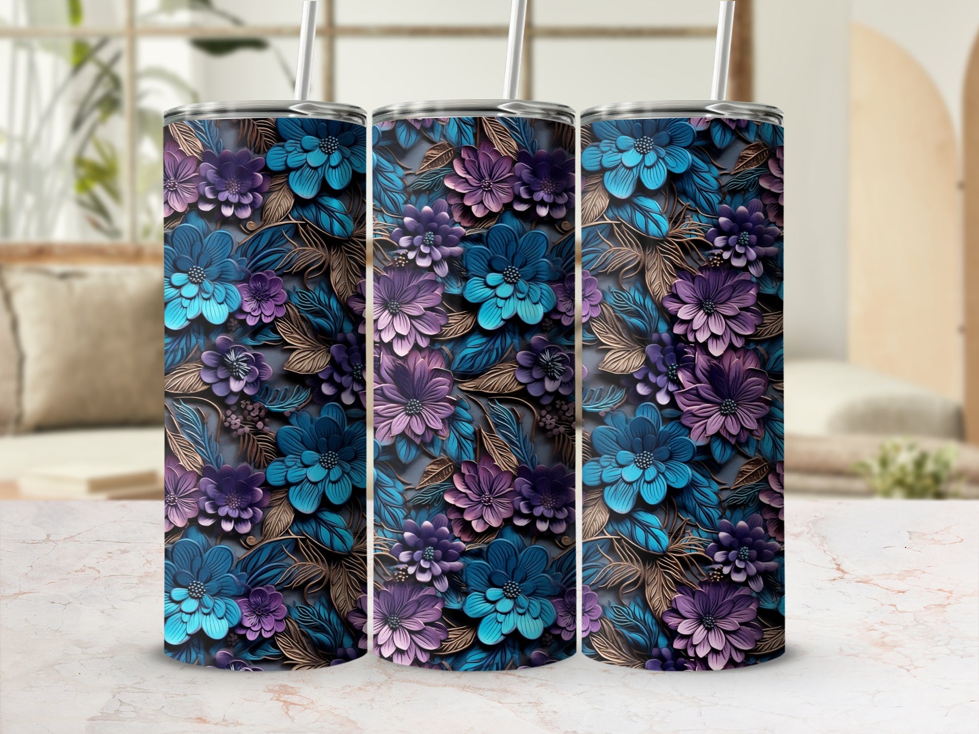 Vibrant floral patterns insulated tumbler set for gifts
